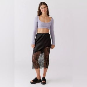 UO Celest Sheer Lace Asymmetrical Midi Skirt